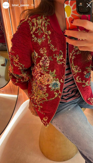 Vintage-Inspired Embellished Bomber Jacket