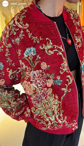 Vintage-Inspired Embellished Bomber Jacket