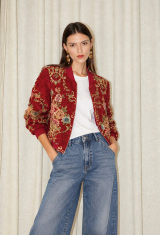 Vintage-Inspired Embellished Bomber Jacket